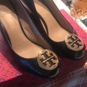 Tory Burch Black Peep-Toe Flats